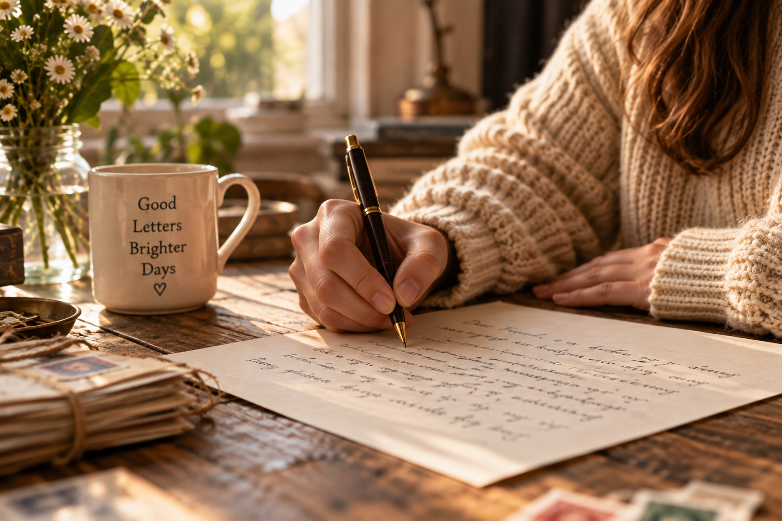 Someone writing a handwritten letter